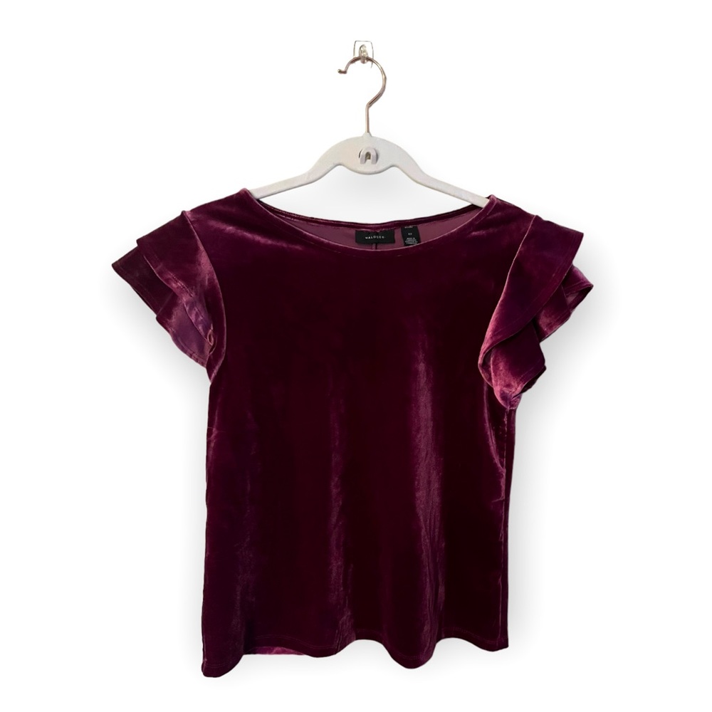 Halogen Purple Velvet Ruffle Sleeve Tee Shirt Blouse